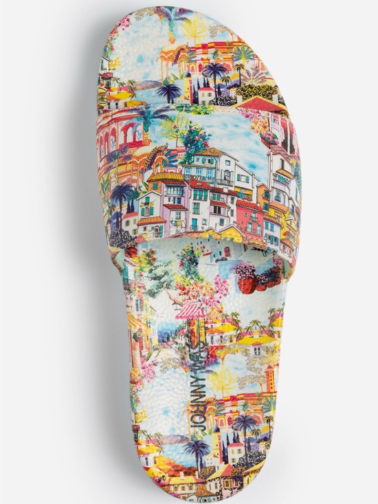 Shoes - Johnny Was Cannes Pool Slides  Mediterranean seaside artwork Rare, sold-out